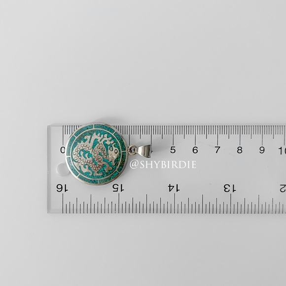 NEW Tibetan Artisan Handcrafted Carved Dragon Pendant, Turquoise Inlay - Picture 6 of 10